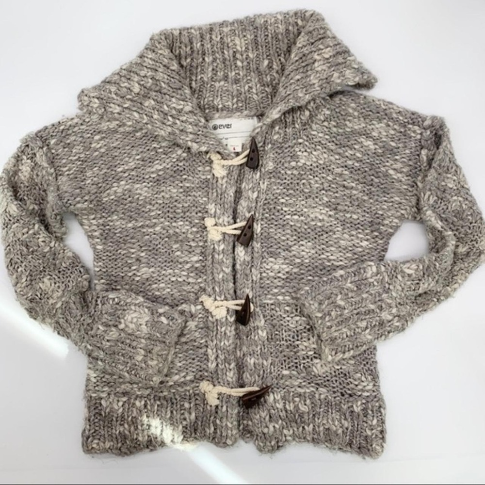 Ever Women's Grey Marled Chunky Knit Toggle Button Cardigan Sweater Size L